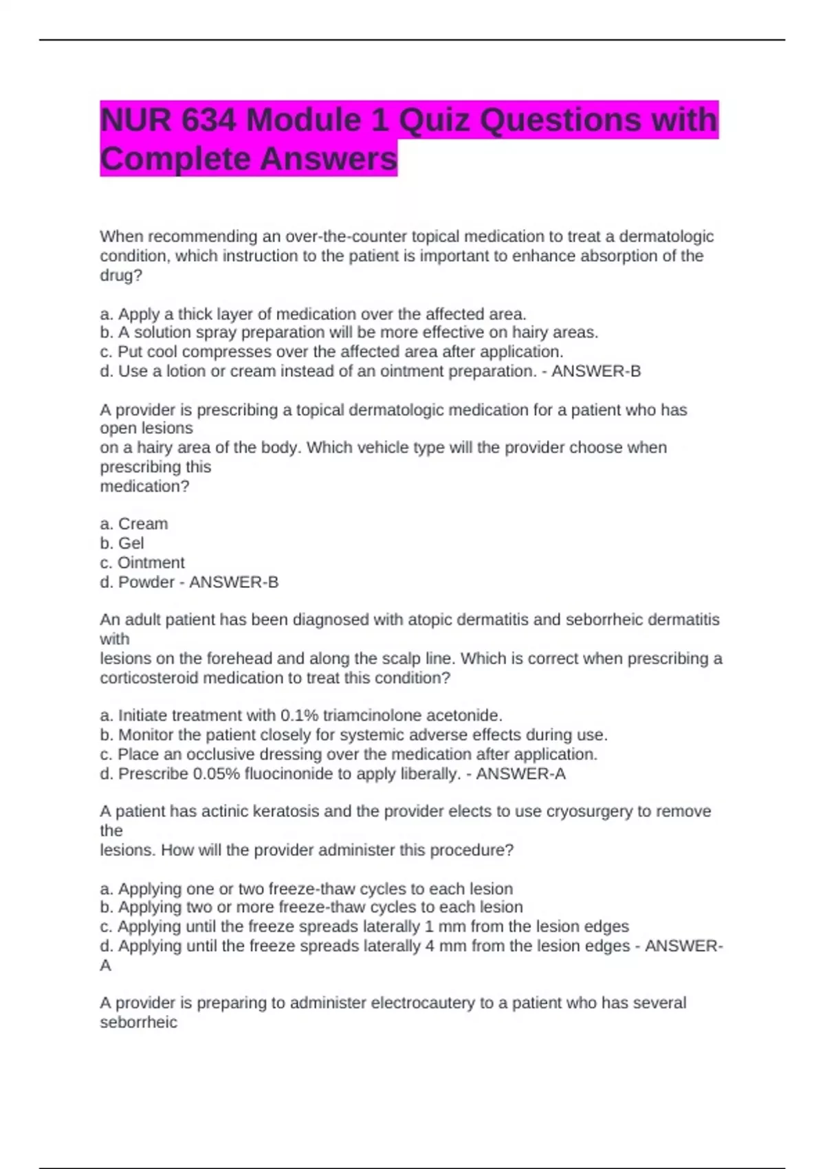 NUR 634 Module 1 Quiz Questions with Complete Answers - NUR 634 - Stuvia US
