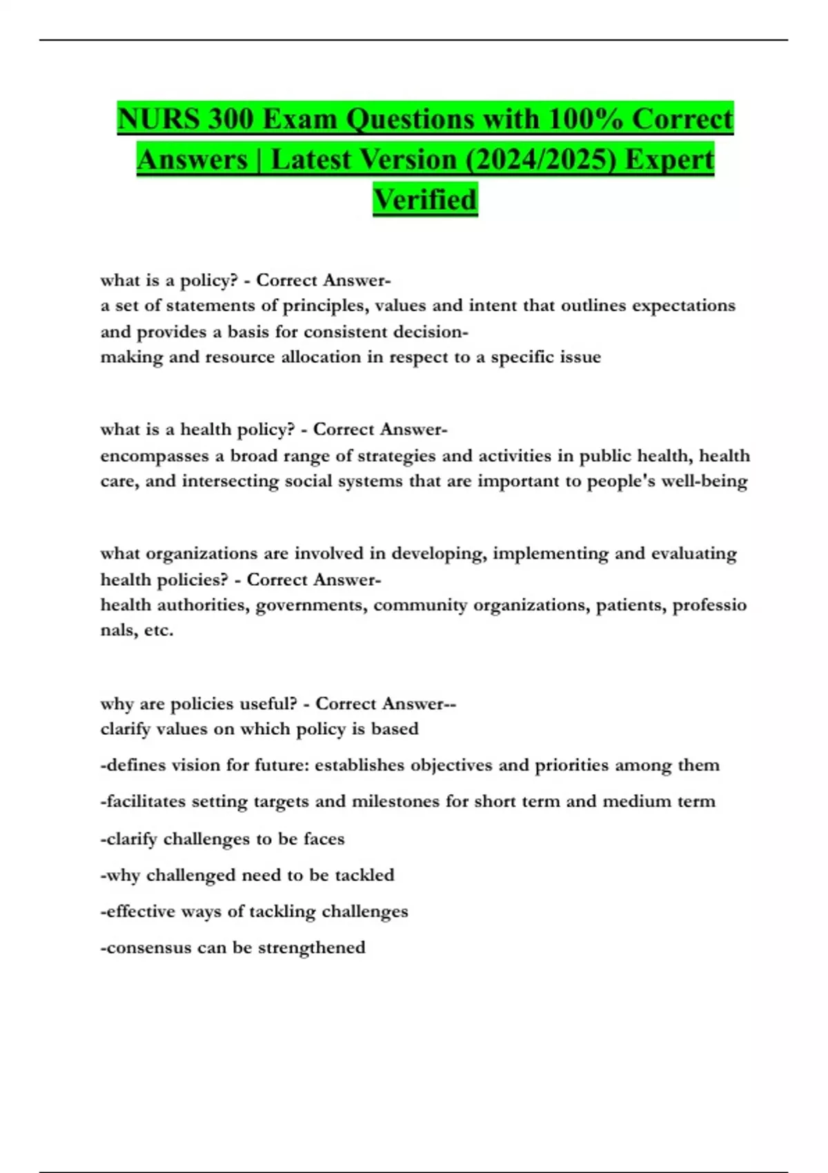 NURS 300 Exam Questions with 100% Correct Answers | Latest Version ...