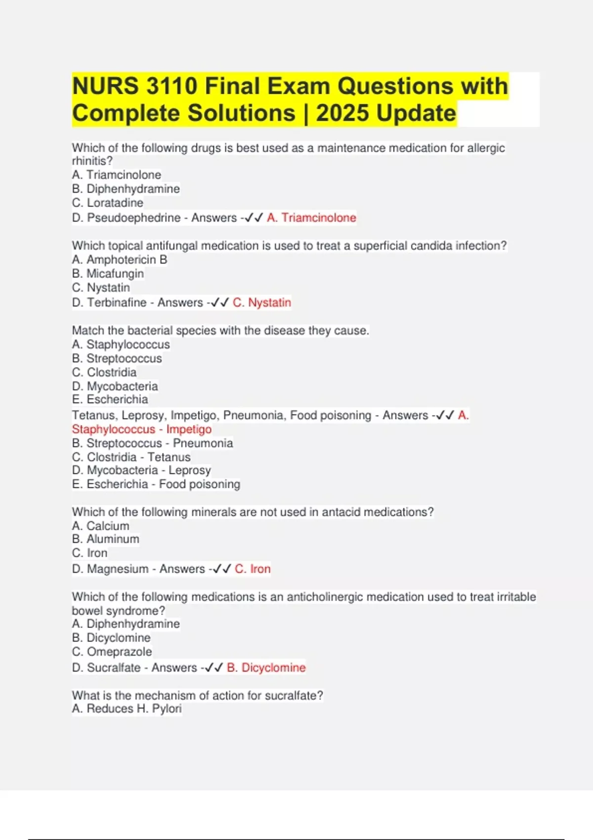 NURS 3110 Final Exam Questions with Complete Solutions | 2025 Update ...