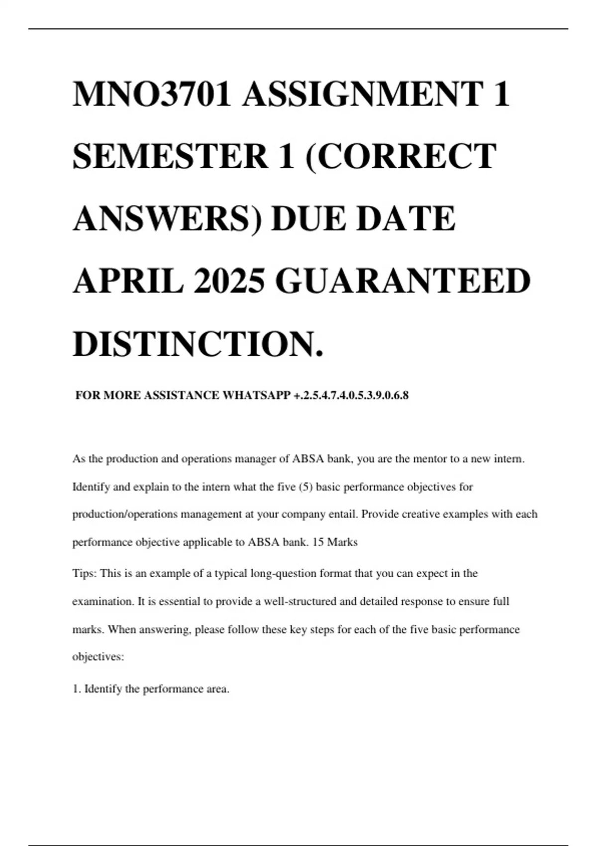 MNO3701 ASSIGNMENT 1 SEMESTER 1 (CORRECT ANSWERS) DUE DATE APRIL 2025 ...