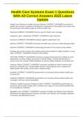 Health Care Systems Exam 1 Questions With All Correct Answers 2025 Latest Update