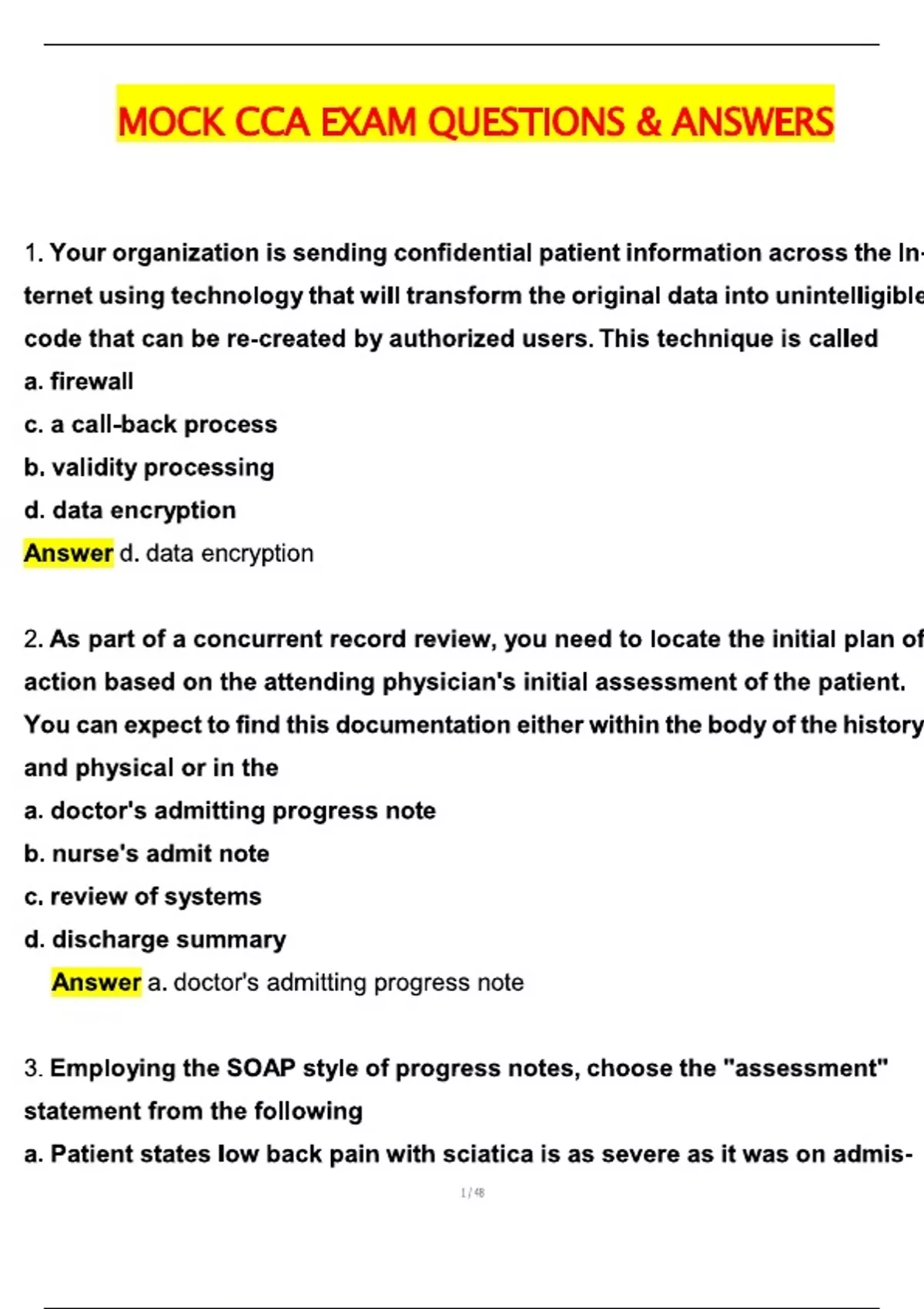 2025 CCA ACTUAL MOCK EXAM Questions & Answers Latest (2025 / 2026 ...