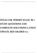 TEXAS CDL PERMIT EXAM 90 &plus; STUDY QUESTIONS AND COMPLETE SOLUTIONS LATEST UPDATE 2025 GRADED A&plus;&period;