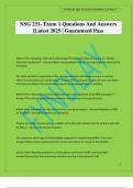NSG 231- Exam 1 Questions And Answers &vert;Latest 2025 &vert; Guaranteed Pass