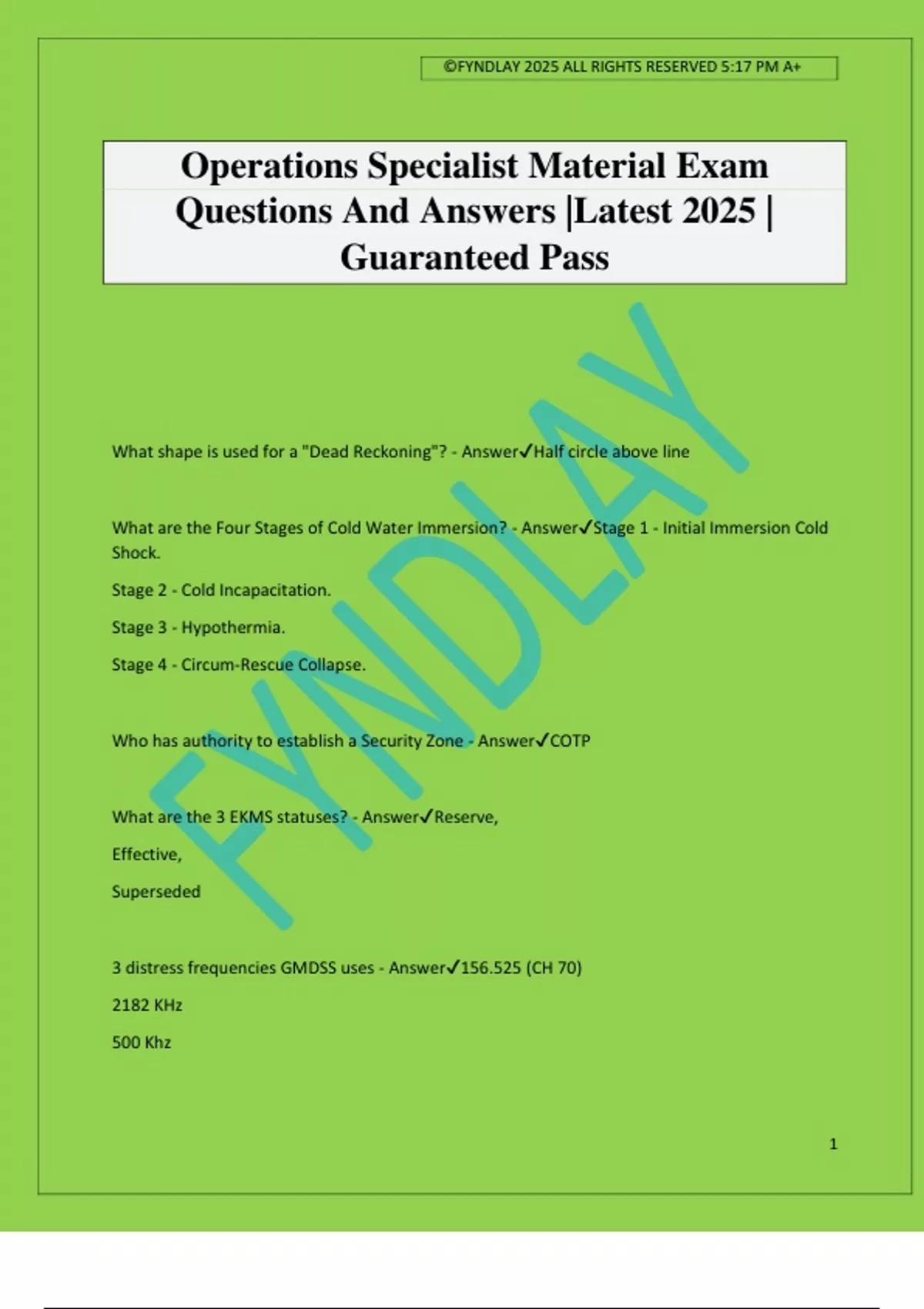 Operations Specialist Material Exam Questions And Answers |Latest 2025 | Guaranteed Pass ...