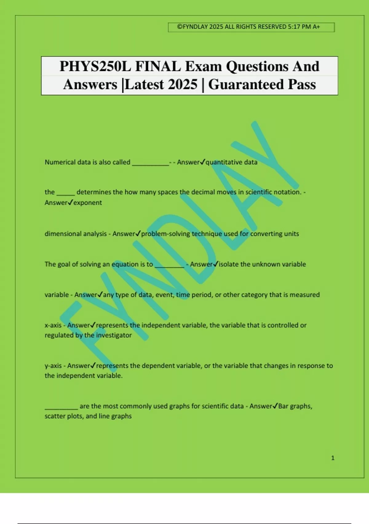 PHYS250L FINAL Exam Questions And Answers |Latest 2025 | Guaranteed ...