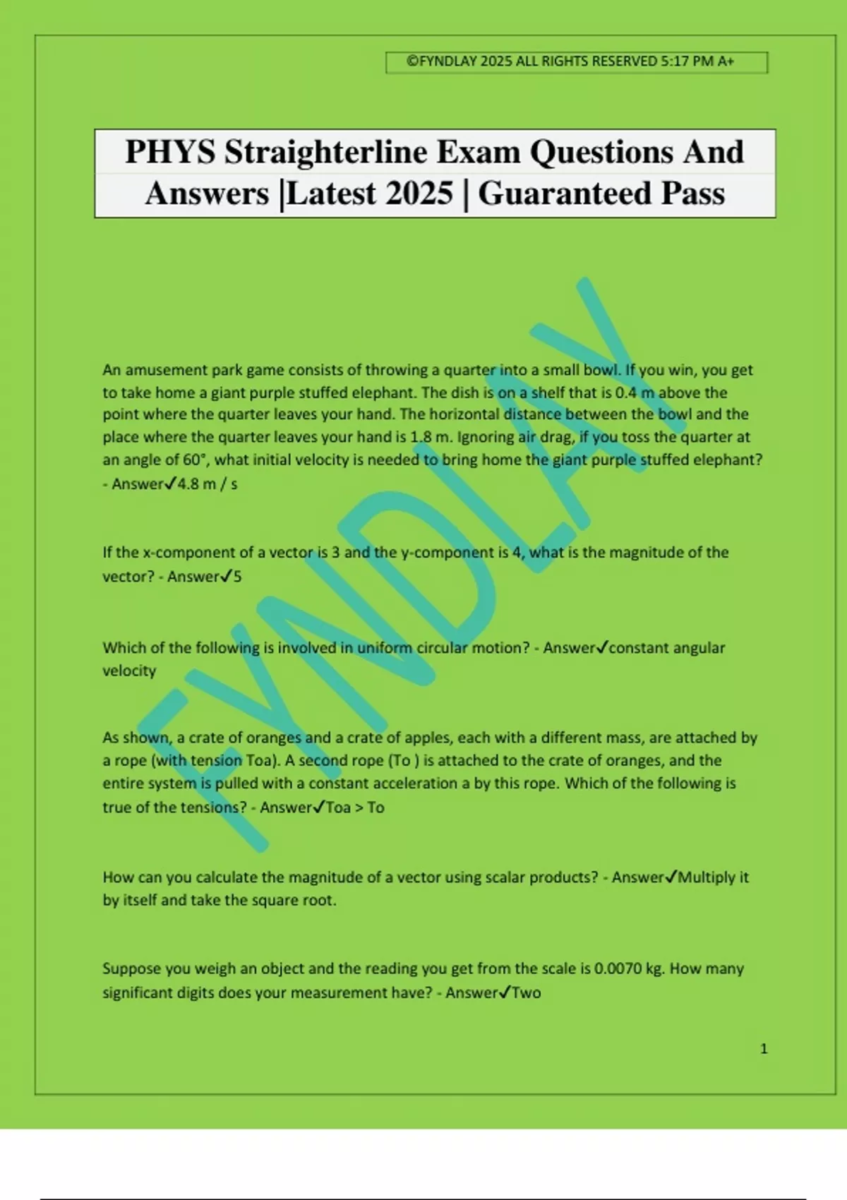 PHYS Straighterline Exam Questions And Answers |Latest 2025 ...