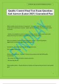 Quality Control Final Test Exam Questions And Answers &vert;Latest 2025 &vert; Guaranteed Pass