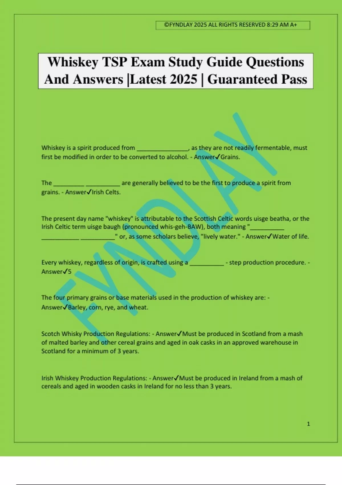 Tsp Questions Whiskey TSP Exam Study Guide Questions And Answers |Latest 2025 ...