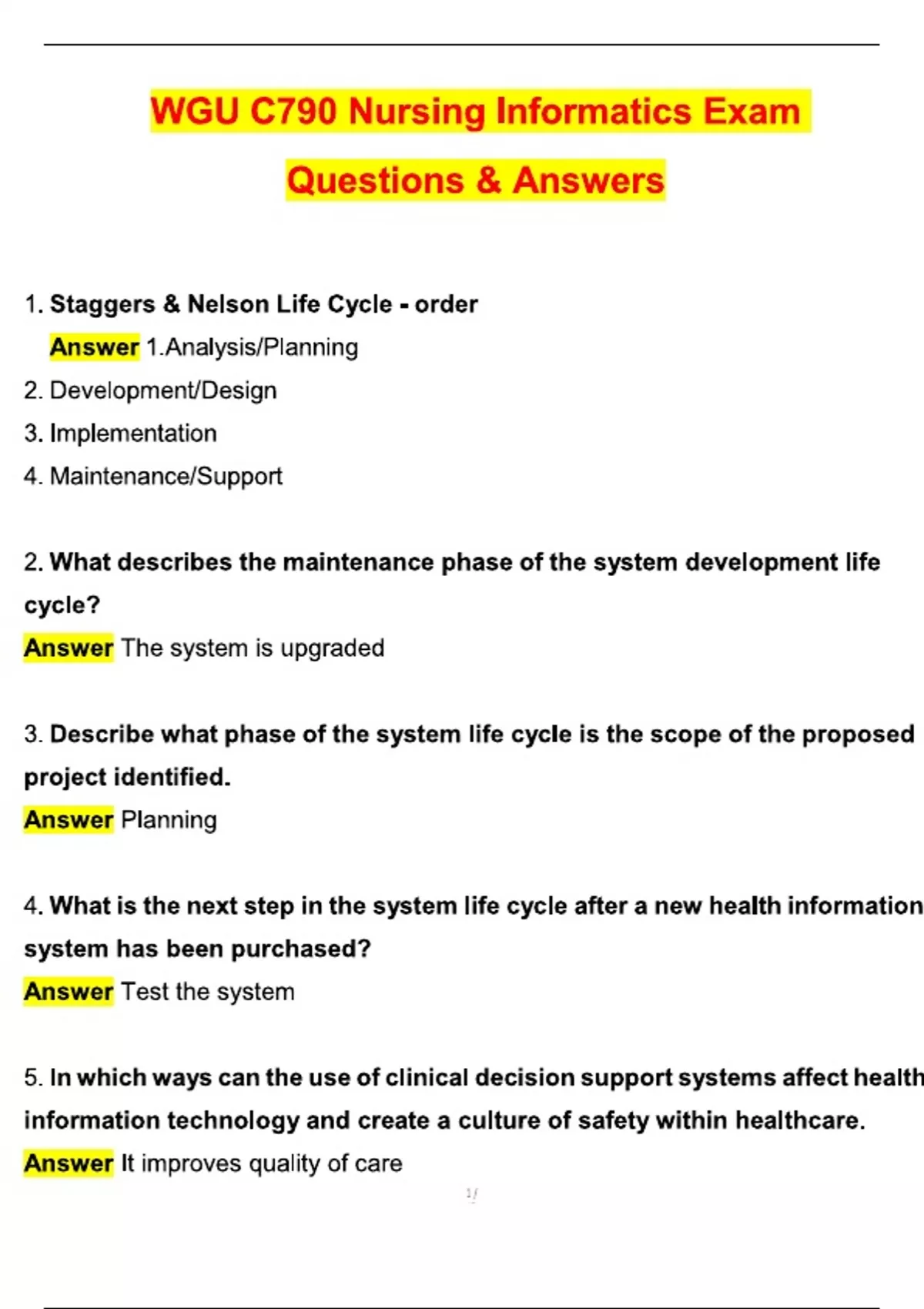 WGU C790 Nursing Informatics Exam Latest 2025 Actual Questions and ...