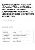 BODY COMPOSITION PROGRAM&sol; MILITARY APPEARANCE PROGRAM 100&plus; QUESTIONS AND WELL ELABORATED ANSWERS TOP RATED VERSION FOR RATED A&plus; BY EXPERTS &vert;NEW&vert;REVISED