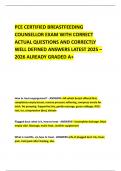 PCE CERTIFIED BREASTFEEDING COUNSELLOR EXAM WITH CORRECT ACTUAL QUESTIONS AND CORRECTLY WELL DEFINED ANSWERS LATEST 2025 &ndash; 2026 ALREADY GRADED A&plus;