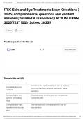 ITEC Skin and Eye Treatments Exam Questions &lpar; 2025&rpar; comprehensive questions and verified answers &lpar;Detailed & Elaborated&rpar; ACTUAL EXAM 2025 TEST 100&percnt; Solved 2025&excl;&excl;