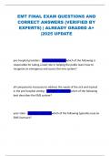 EMT FINAL EXAM QUESTIONS AND CORRECT ANSWERS &lpar;VERIFIED BY EXPERTS&rpar; &vert; ALREADY GRADED A&plus; &vert;2025 UPDATE