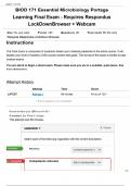 BIOD 171 Essential Microbiology Portage Learning Final Exam - Requires Respondus LockDown Browser &plus; Webcam