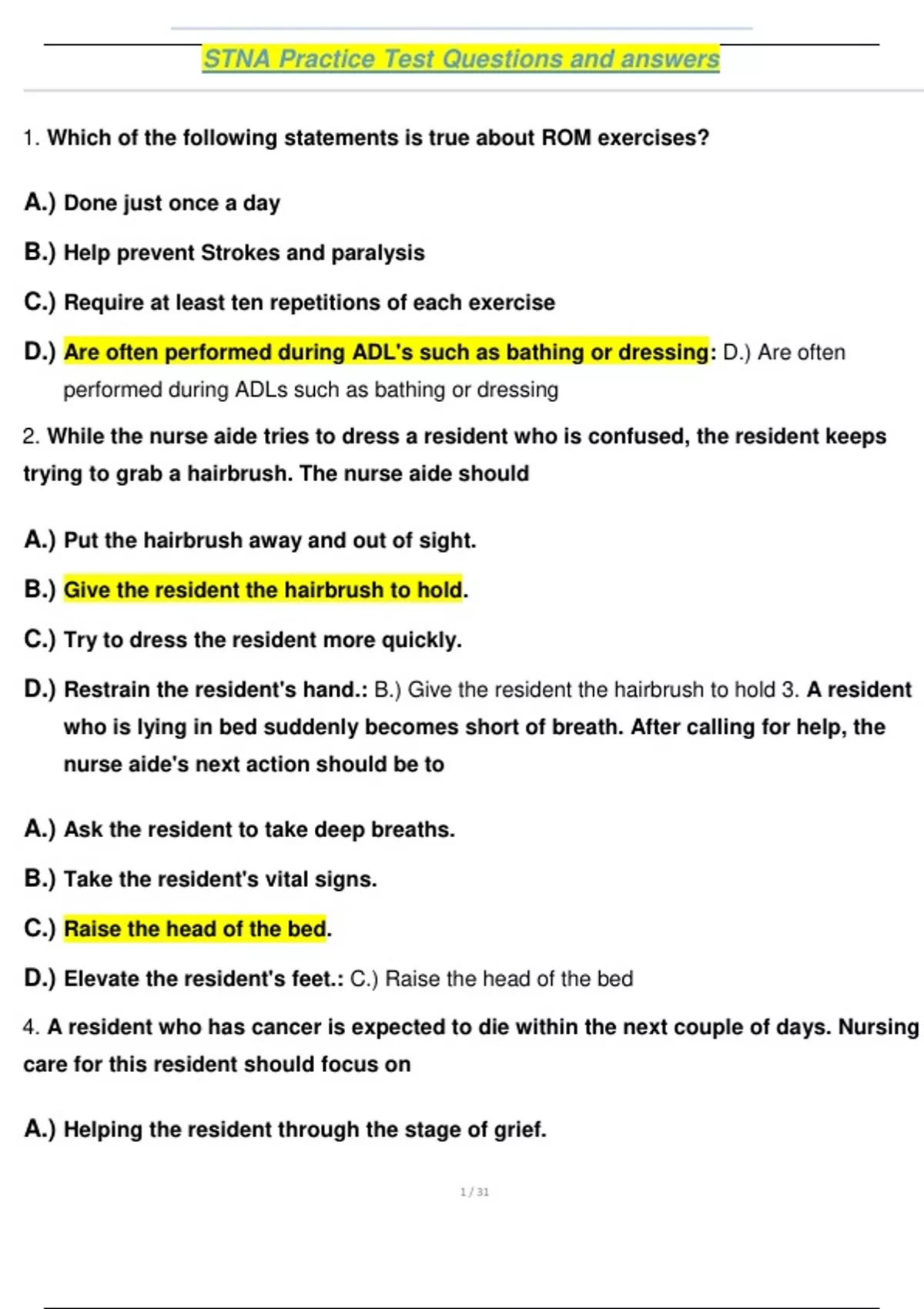STNA Practice exams complete accurate questions with detailed verified ...