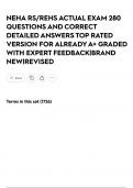 NEHA RS&sol;REHS ACTUAL EXAM 280 QUESTIONS AND CORRECT DETAILED ANSWERS TOP RATED VERSION FOR ALREADY A&plus; GRADED WITH EXPERT FEEDBACK&vert;BRAND NEW&vert;REVISED