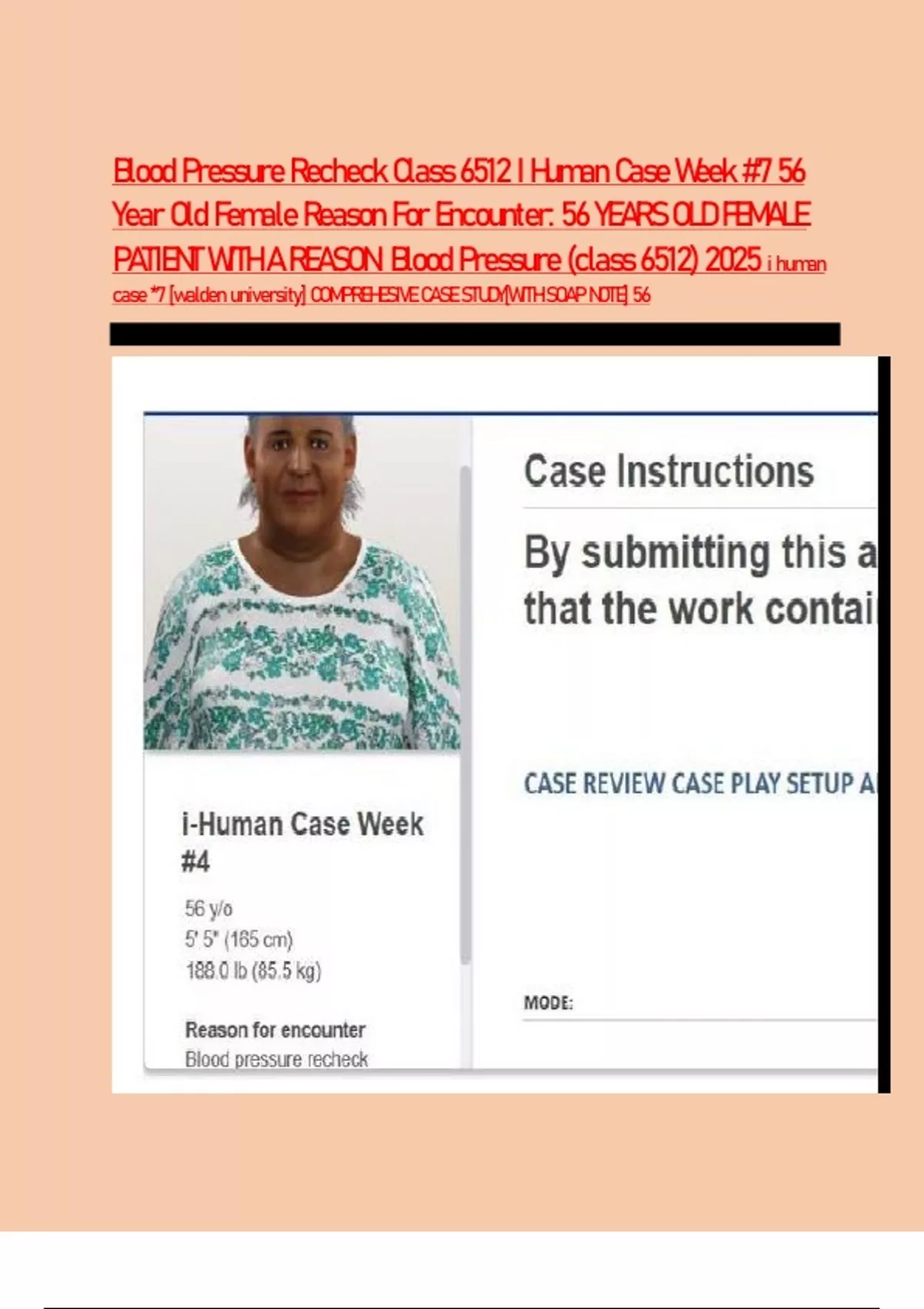 Blood Pressure Recheck Class 6512 I Human Case Week #7 56 Year Old ...