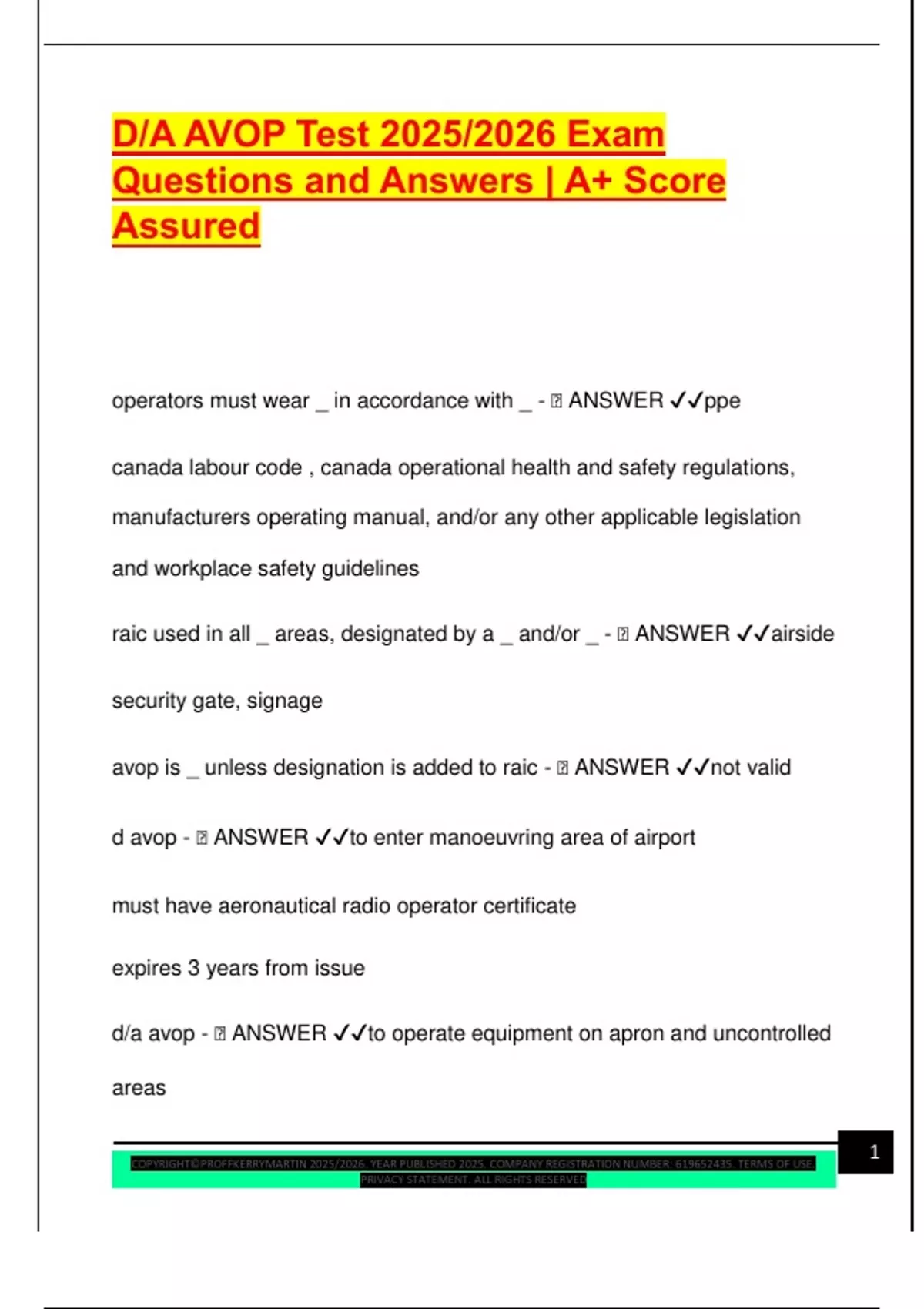 D/A AVOP Test 2025/2026 Exam Questions and Answers | A+ Score Assured ...