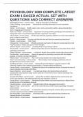 PSYCHOLOGY 1000 COMPLETE LATEST EXAM 1 BASED ACTUAL SET WITH QUESTIONS AND CORRECT ANSWERS