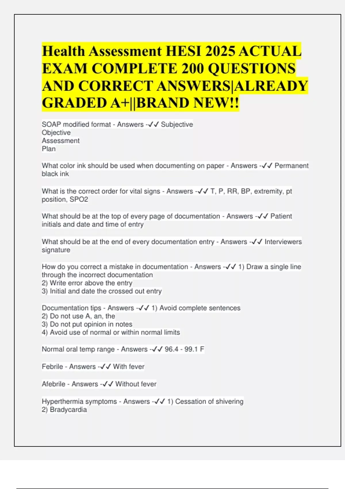 Health Assessment HESI 2025 ACTUAL EXAM COMPLETE 200 QUESTIONS AND ...