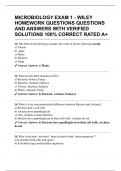 MICROBIOLOGY EXAM 1 - WILEY HOMEWORK QUESTIONS QUESTIONS AND ANSWERS WITH VERIFIED SOLUTIONS 100&percnt; CORRECT RATED A&plus;