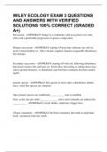 WILEY ECOLOGY EXAM 3 QUESTIONS AND ANSWERS WITH VERIFIED SOLUTIONS 100&percnt; CORRECT &lpar;GRADED A&plus;&rpar;