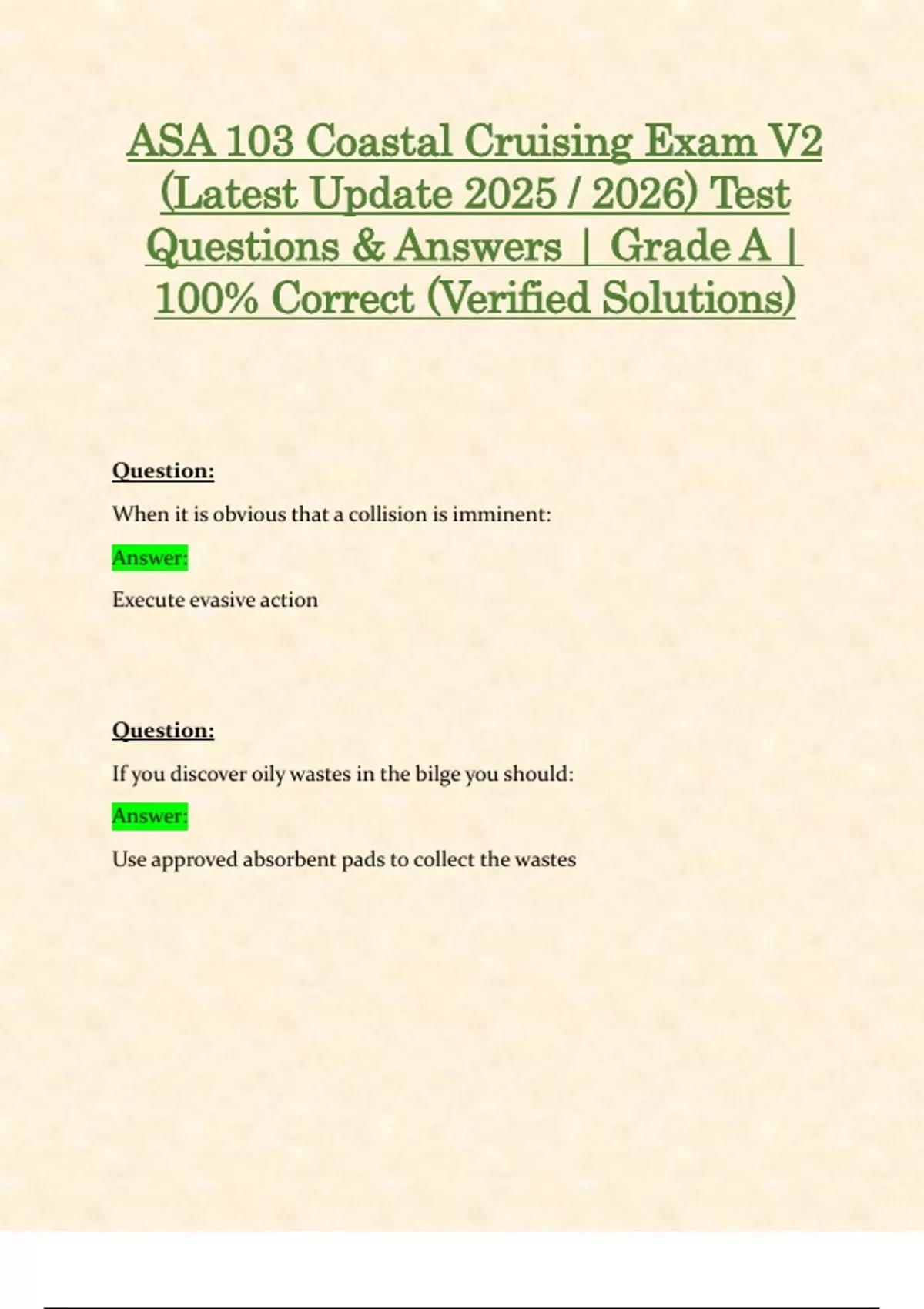 ASA 103 Coastal Cruising Exam V2 (Latest Update 2025 / 2026) Test ...