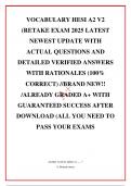 VOCABULARY HESI A2 V2 &lpar;RETAKE EXAM 2025 LATEST NEWEST UPDATE WITH ACTUAL QUESTIONS AND DETAILED VERIFIED ANSWERS WITH RATIONALES &lpar;100&percnt; CORRECT&rpar; &sol;&sol;BRAND NEW&excl;&excl; &sol;ALREADY GRADED A&plus; WITH GUARANTEED SUCCESS AFTER DOWNLOAD &lpar;ALL YOU NEED TO PASS YOUR EXAMS