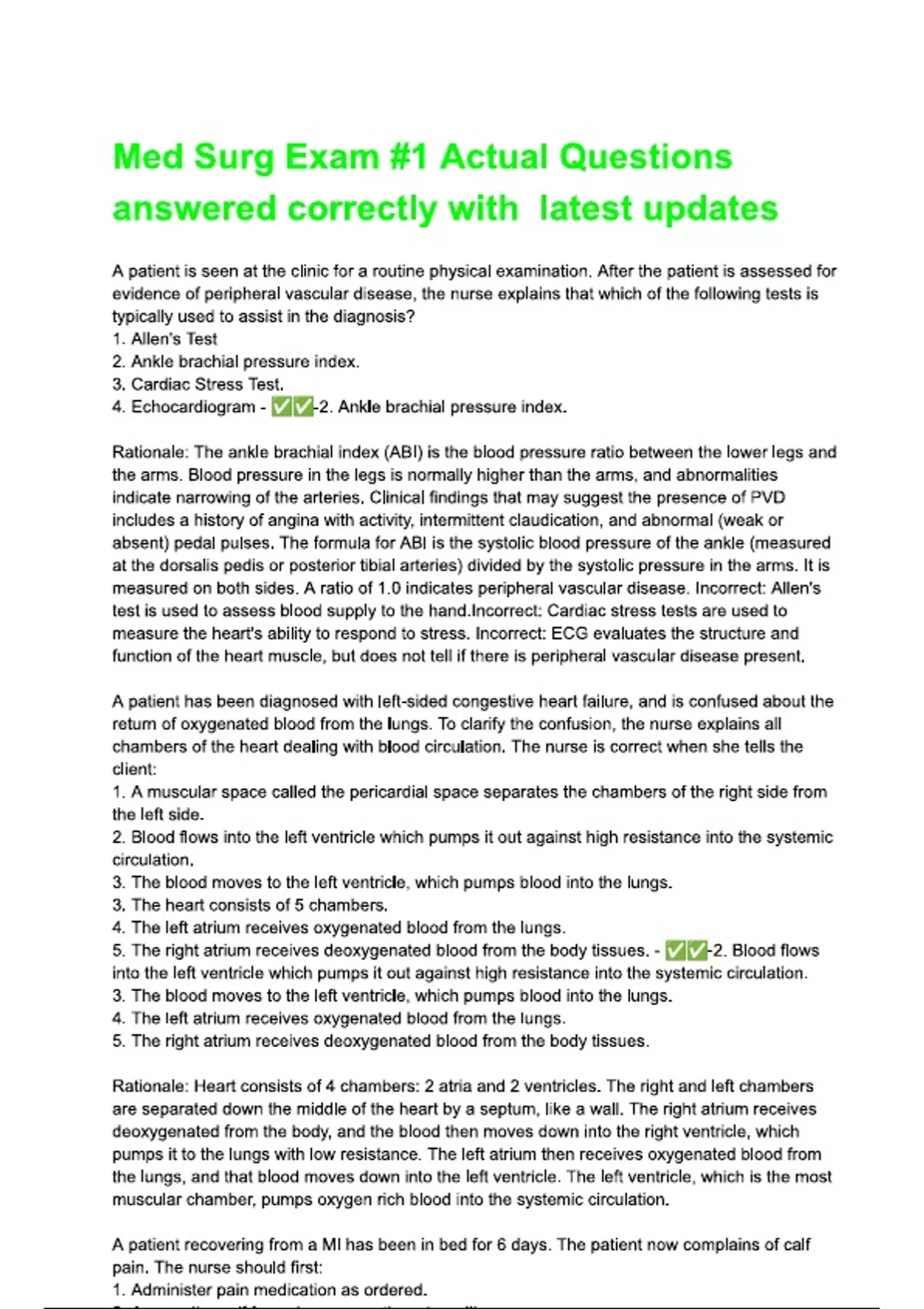 Med Surg Exam 1 Questions And Verified Answers 100 Correct