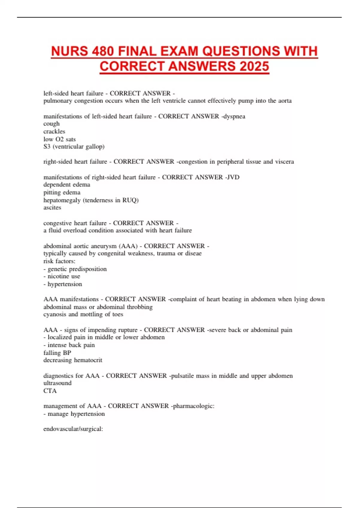 NURS 480 FINAL EXAM QUESTIONS WITH CORRECT ANSWERS 2025 - NURS 480 ...