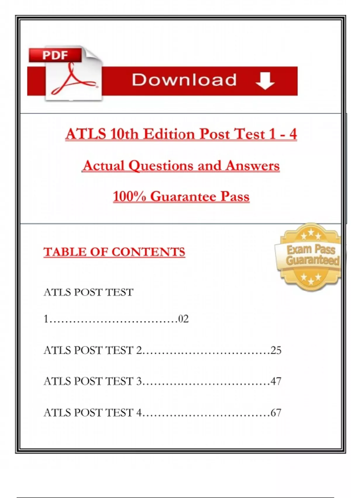ATLS 10th Edition Post Test 1, 2, 3 & 4 Actual Questions with Answers ...