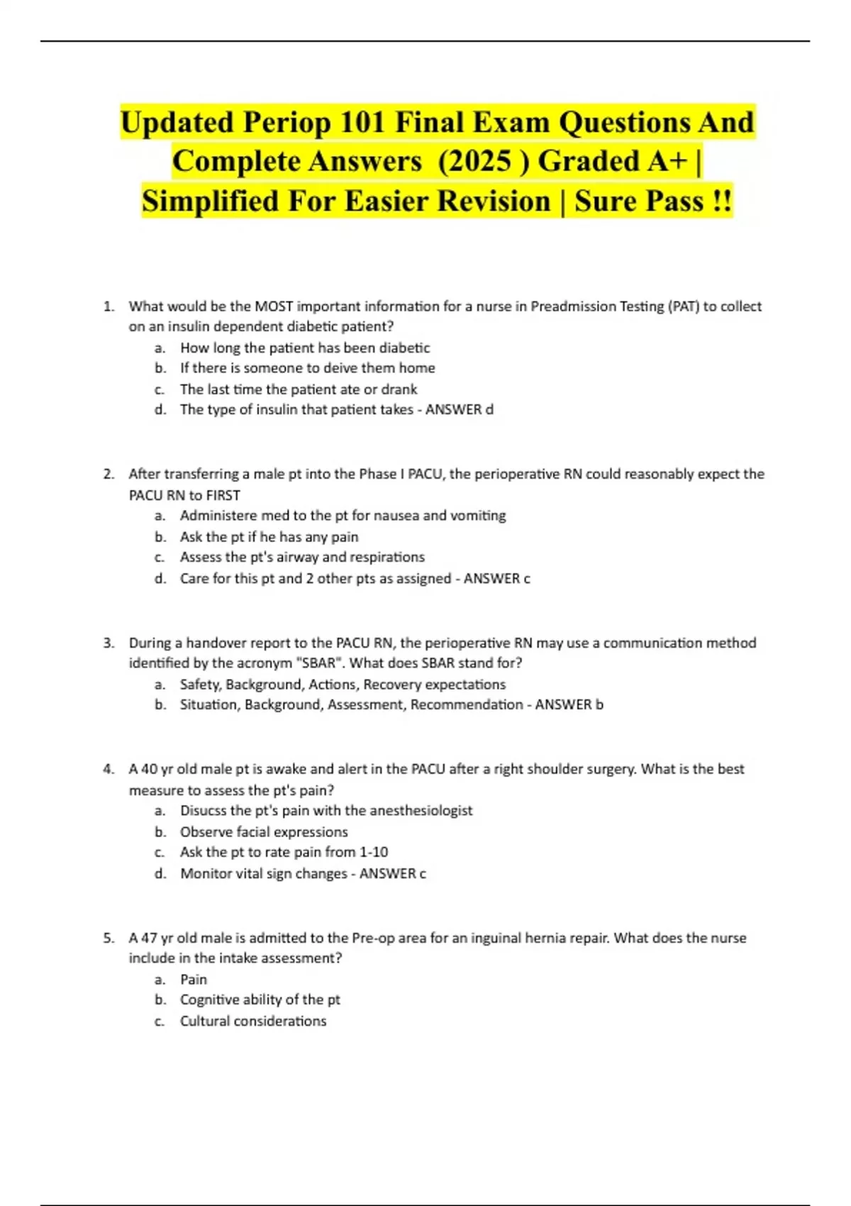 Updated Periop 101 Final Exam Questions And Complete Answers (2025 ...