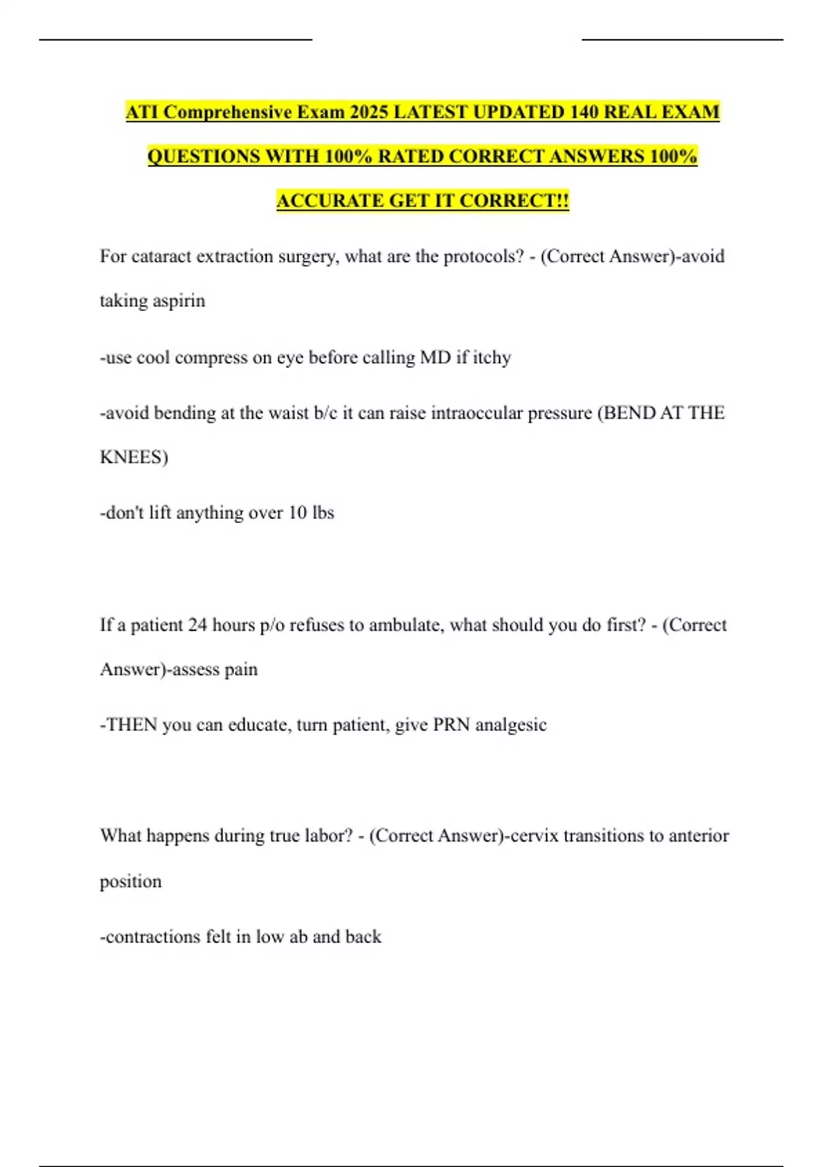 ATI Comprehensive Exam 2025 LATEST UPDATED 140 REAL EXAM QUESTIONS WITH ...