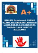 SSL2601 Assignment 2 MEMO &lpar;COMPLETE ANSWERS&rpar; Semester 1 2025 DUE 15 April 2025&semi;100&percnt; CORRECT AND TRUSTED SOLUTIONS