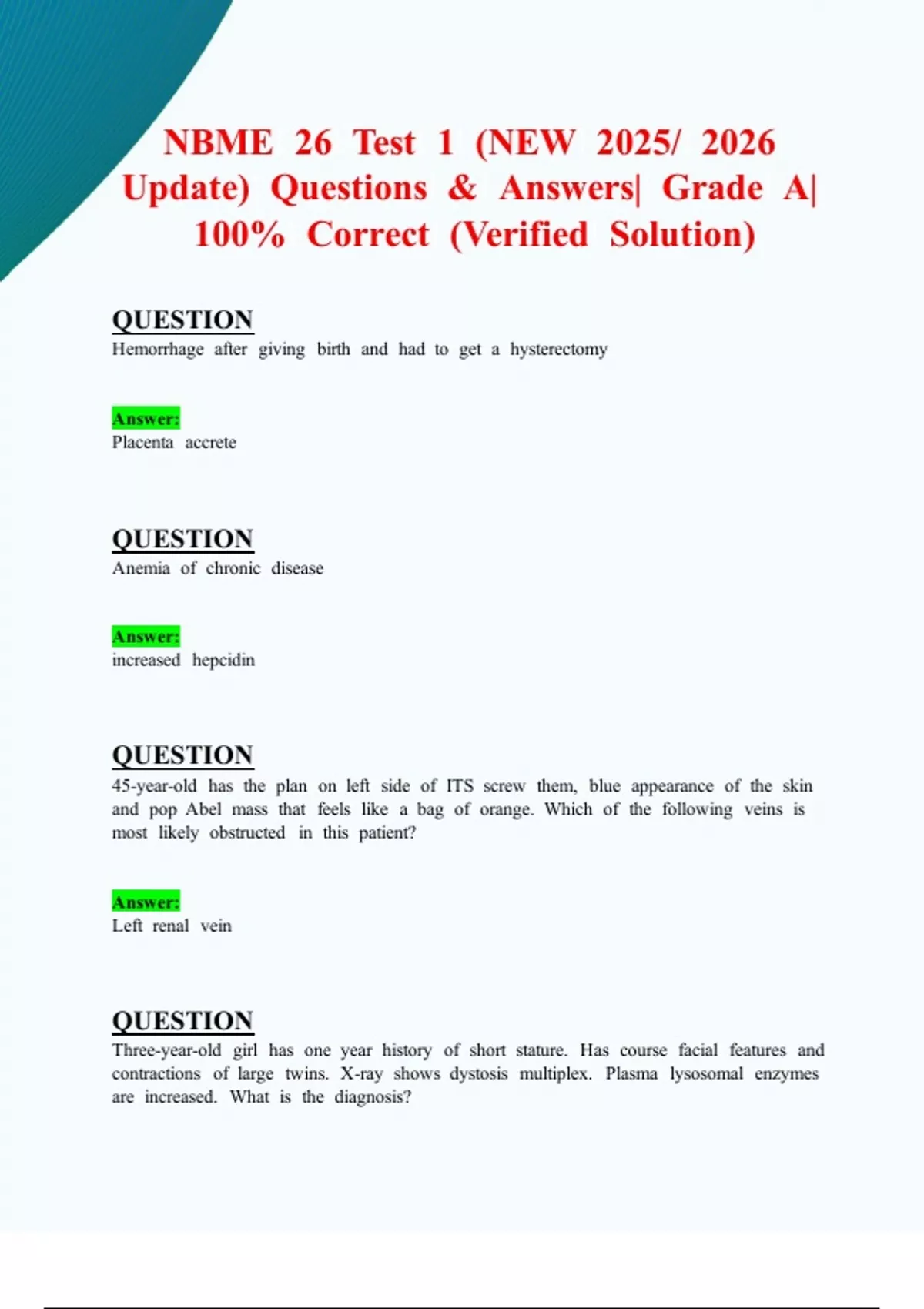 NBME 26 Test 1 (New 2025/ 2026 Update) Questions & Answers| Grade A ...