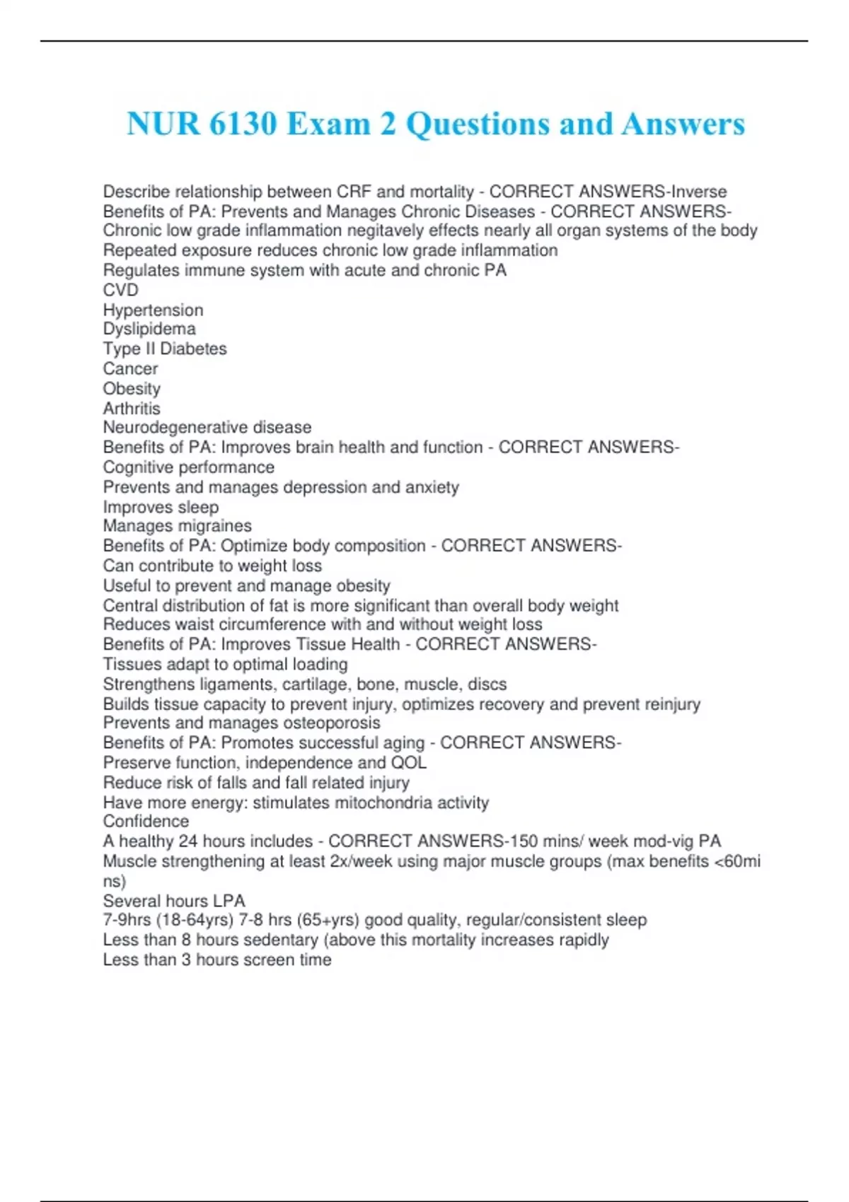 NUR 6130 Exam 2 Questions and Answers - NUR 6130 - Stuvia US