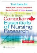 Test Bank for  Polit & Beck Canadian Essentials of Nursing Research 4th Edition by  Kevin Woo isbn-9781496301468 All Chapters 1-18 Covered Questions and Answers Latest Guide