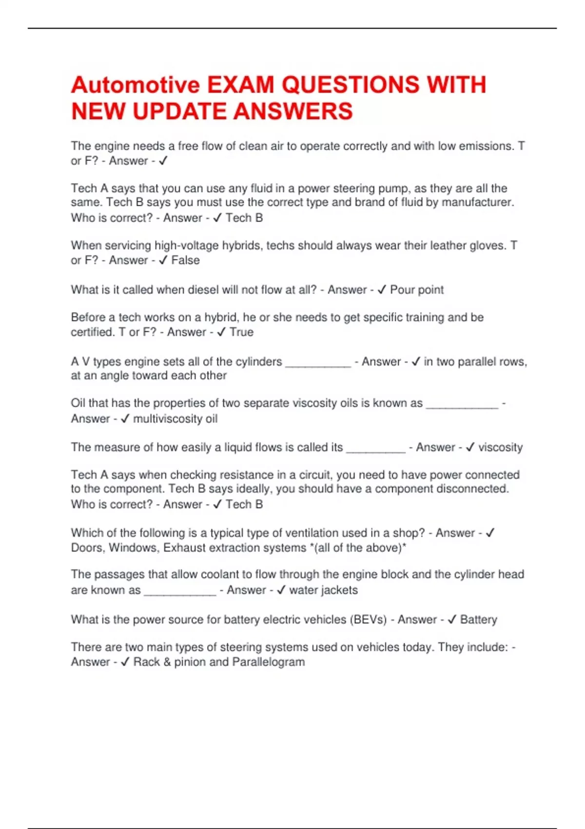 Automotive EXAM QUESTIONS WITH NEW UPDATE ANSWERS - Automotive - Stuvia US