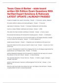 Texas Class A Barber - state board written 6th Edition Exam Questions With Verified Expert Solutions & Rationale LATEST UPDATE &vert; ALREADY PASSED