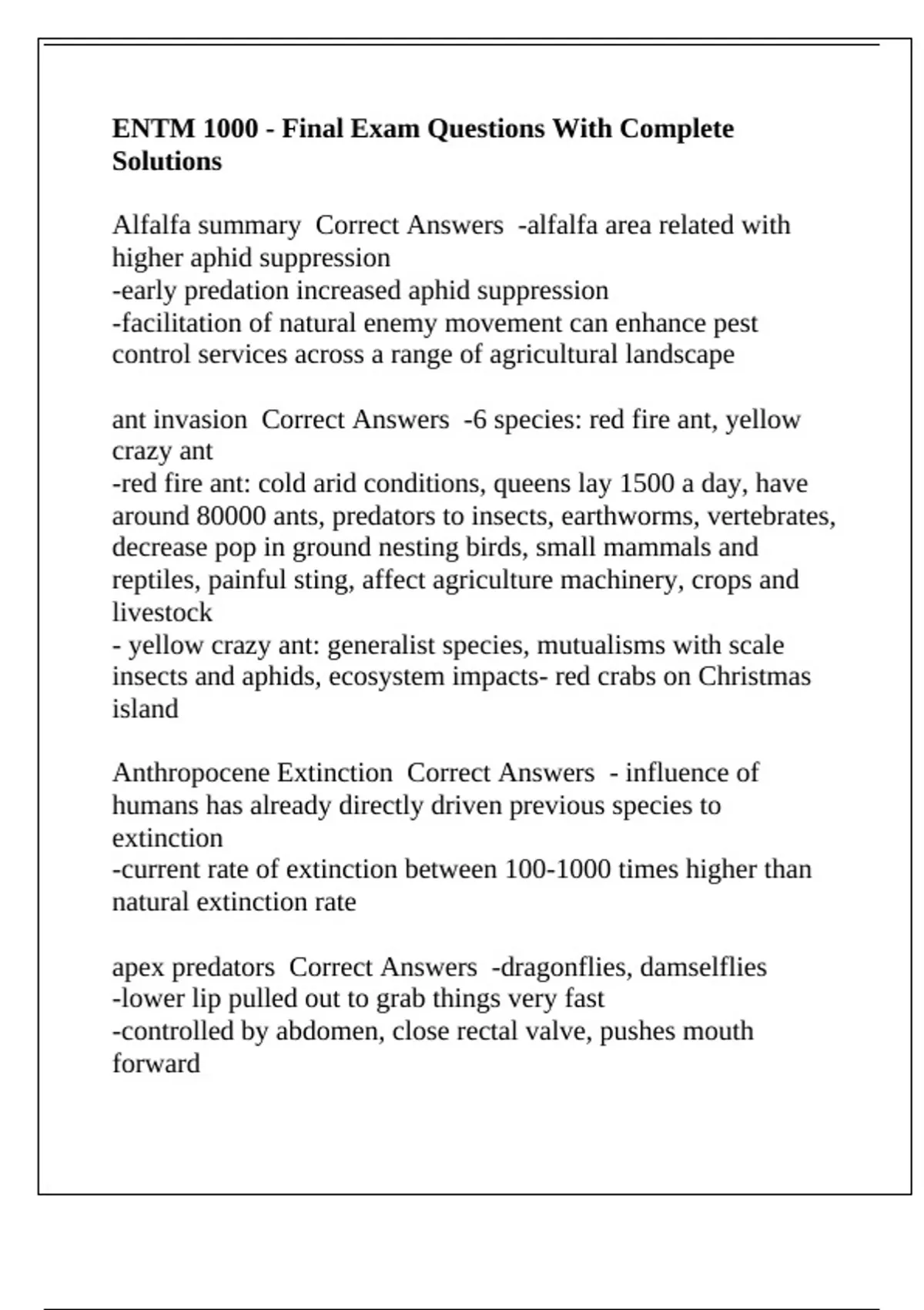 ENTM 1000 - Final Exam Questions With Complete Solutions - ENTM 1000 ...