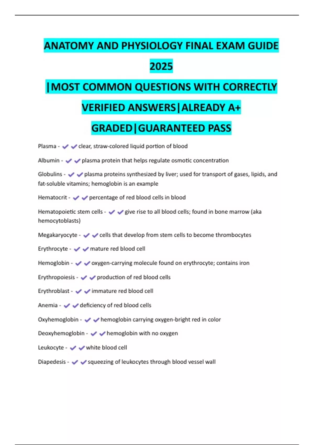 Anatomy and Physiology Exam Guide | 2025 Complete Prep with Solutions ...