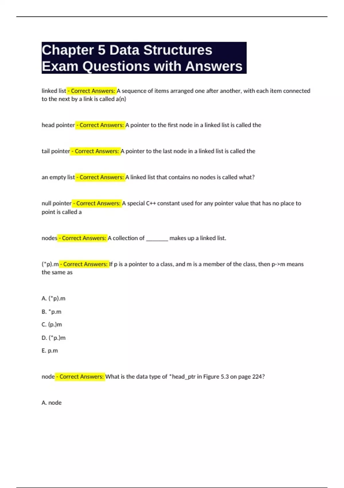 Chapter 5 Data Structures Exam Questions with Answers - Data Structures ...