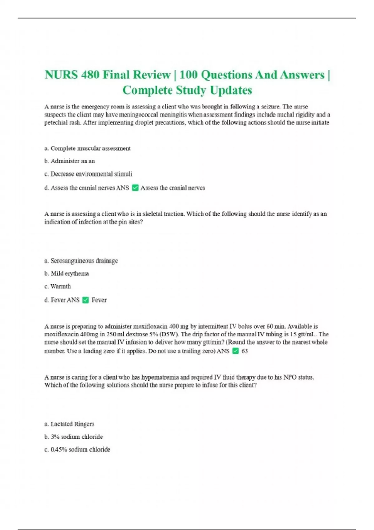 NURS 480 Final Review | 100 Questions And Answers | Complete Study ...