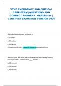 VTNE EMERGENCY AND CRITICAL CARE EXAM &vert;QUESTIONS AND CORRECT ANSWERS &vert; GRADED A&plus; &vert; CERTIFIED EXAM&vert; NEW VERSION 2025