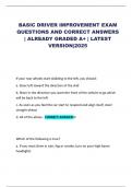 BASIC DRIVER IMPROVEMENT EXAM QUESTIONS AND CORRECT ANSWERS &vert; ALREADY GRADED A&plus; &vert; LATEST VERSION&vert;2025
