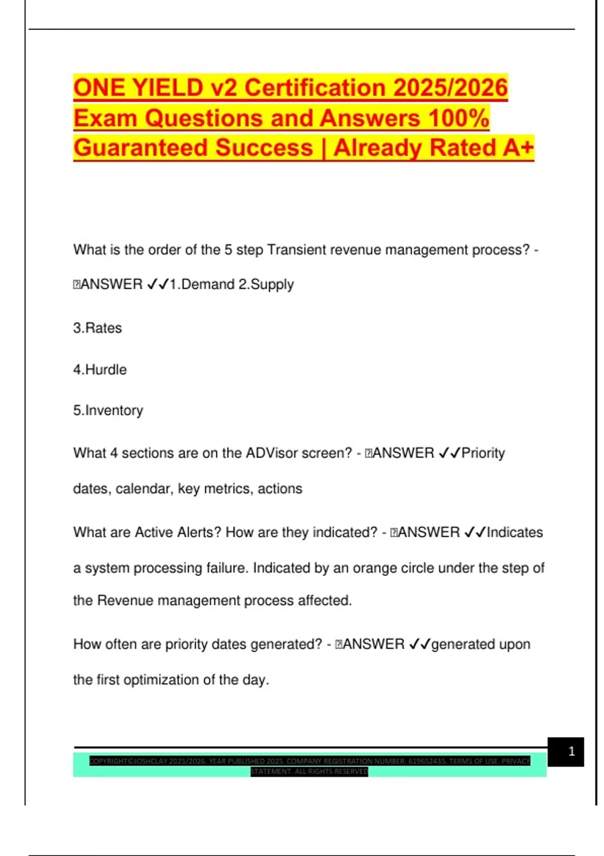 ONE YIELD v2 Certification 2025/2026 Exam Questions and Answers 100% ...