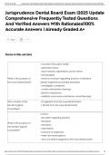 Jurisprudence Dental Board Exam &vert;2025 Update Comprehensive Frequently Tested Questions And Verified Answers With Rationales&vert;100&percnt; Accurate Answers &vert; Already Graded A&plus;