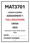 MAT3701 Assignment 1 Complete Solutions UNISA 2025 LINEAR ALGEBRA Due date Friday&comma; 30 April 2025