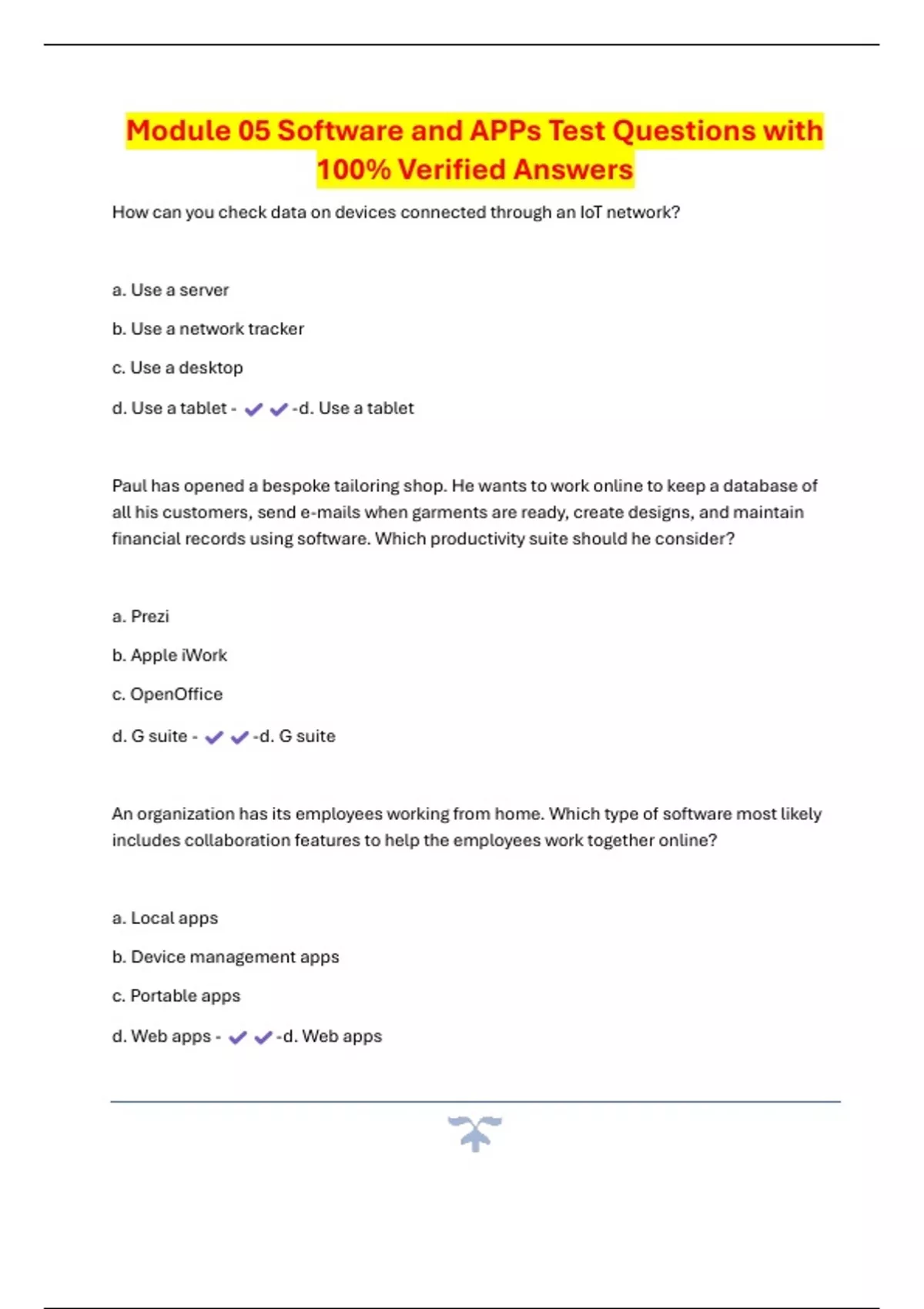 Mod App Questions Module 05 Software and APPs Test Questions with 100% Verified Answers ...